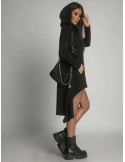 Asymmetric tunic with oversize hood, black FI589 - Online store - Boutique